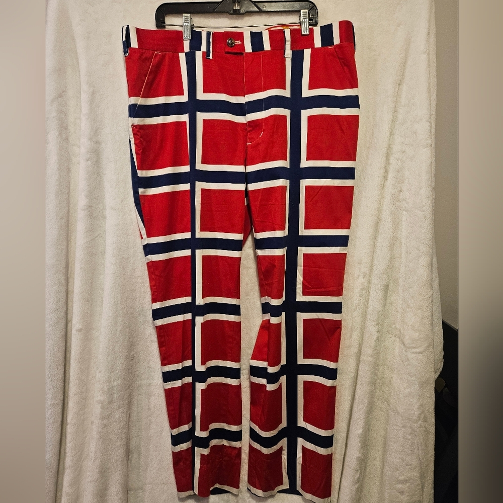 Loudmouth Golf Pants Men 38x28 Norwegian Red White  Windowpane Plaid Men’s Pants